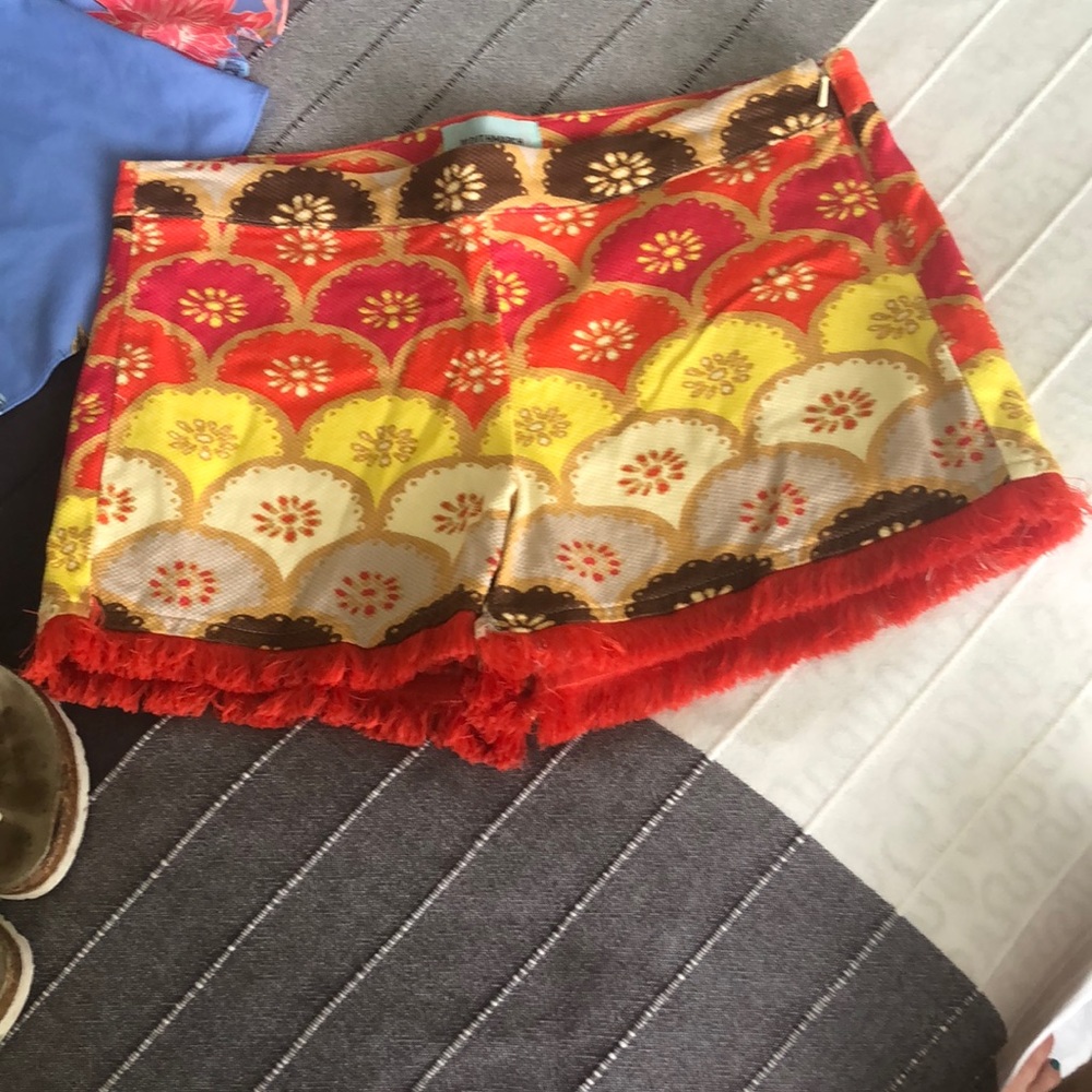 Judith March M Fringe Boho Scallop Shorts Pink Red